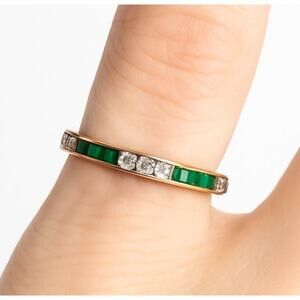Bailey Banks Biddle 2CT TOTAL Emerald/Diamond 14KT Yellow Gold Eternity Ring 5